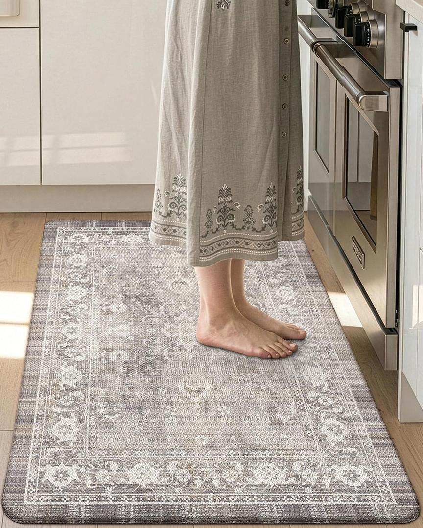 DEXI Kitchen Mats for Floor Cushioned, 23x35 Wide Runner Rug Non Slip, Waterproof Soft Comfort Standing Padded Anti Fatigue Decorative, Beige Grey