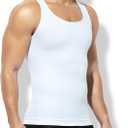 Casey Kevin Men's Compression Shirt Undershirts Body Shaper Sleeveless Shirt Slimming Tank Top Gynecomastia Vest (White, XXL)