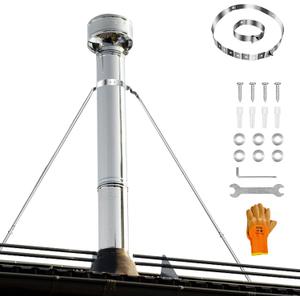 Extended Chimney Roof Bracket Stainless Steel 6"-15" Chimney Stove Pipe Bracket Support Kit for Stability, Adjustable Legs, Against Wind & Snow (Silver)