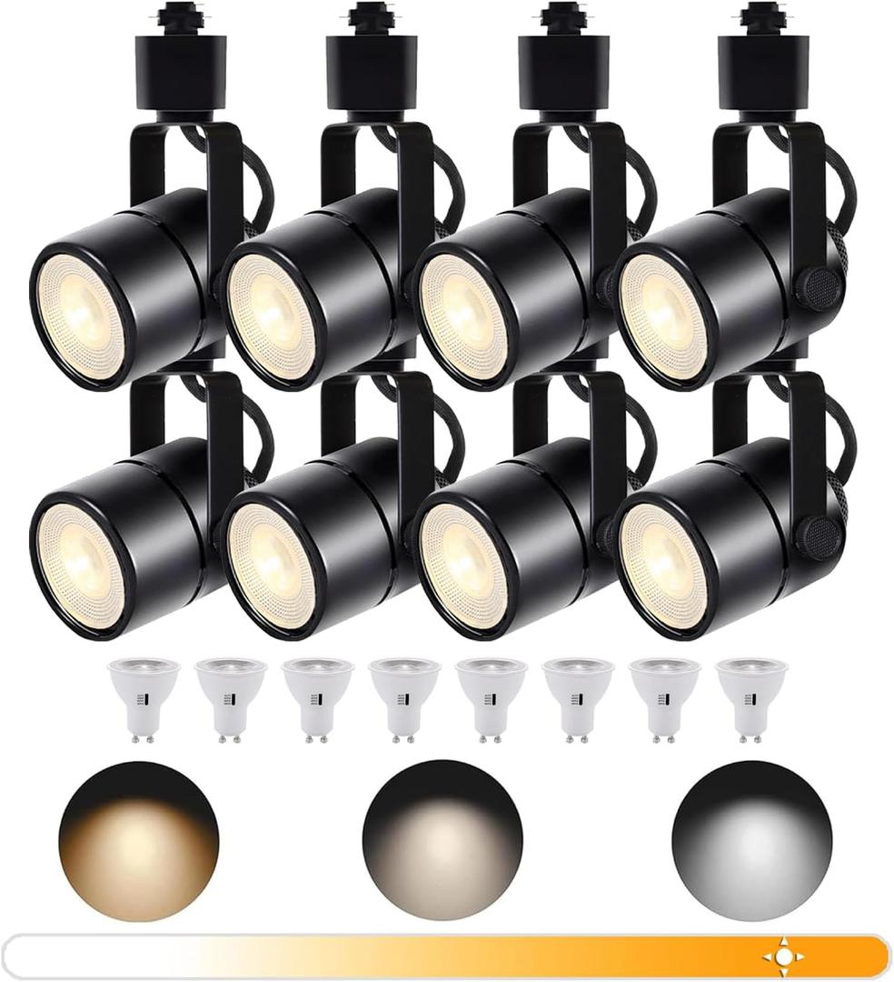 8PCS LED Track Lighting with Advanced Replaceable GU10 Bulbs, Switchable 3CCT(3000K/4000K/6000K) and Dimmable Brightness(20%-100%), Versatile Ceiling Spotlight Fixtures for Any Space (Black 3cct 8 Heads Only)