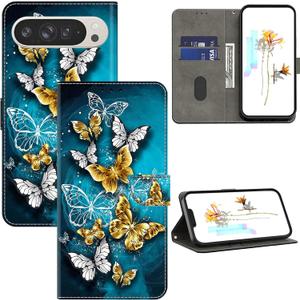 ALILANG for Google Pixel 9 Pro XL Wallet Case with Credit Card Holder, Flip Book PU Leather Protective Magnetic Cover for Pixel 9 Pro XL Case-Green Butterfly