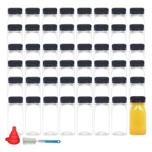 48pcs 4oz Small Plastic Juice Bottles with Caps, Plastic Ginger Shot Bottles Reusable Mini Juicing Bottle with Tamper Evident Lid for Homemade Beverage