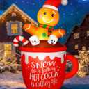 6FT Christmas Inflatables Decoration Outdoor, Cute Gingerbread Man in Hot Cocoa Mug Christmas Blow Up Yard Decoration Blowups Build-in LED Light for Holiday Party Xmas New Year