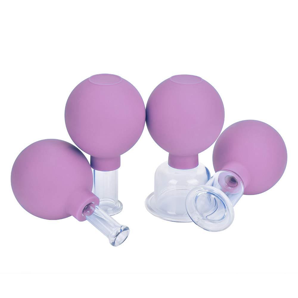 FeelFree Sport 4 Pieces Glass Facial Suction Cupping Set-Silicone Vacuum Suction Massage Cups Anti Cellulite Lymphatic Therapy Sets for Eyes, Face and Body (Purple)
