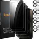 Lesakit 4+4 Pack Privacy Screen Protector for iPhone 15 Pro Max 6.7-Inch with 4 Pack Camera Lens Protector, Anti Spy Tempered Glass Film 9H Hardness Case Friendly