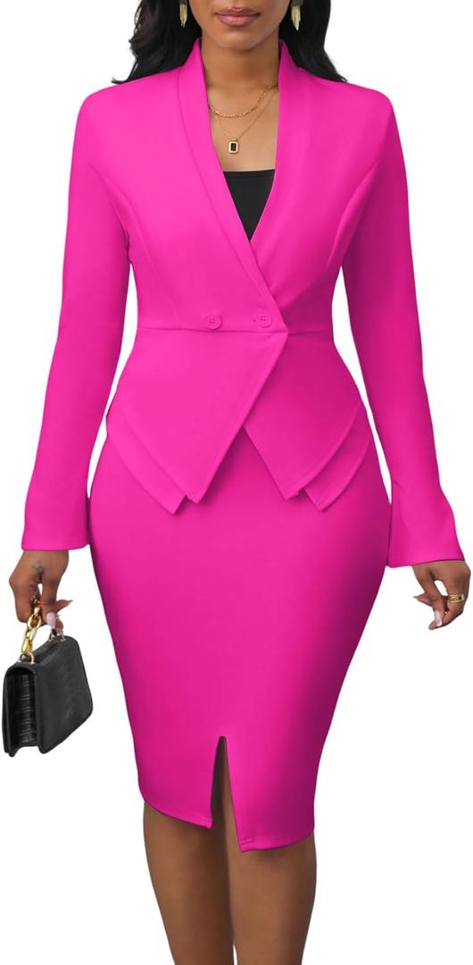 Salimdy Women's Suits 2 Piece Skirt Set Business Work Outfits Blazer Dress Jacket Pencil Skirts Suit Sets