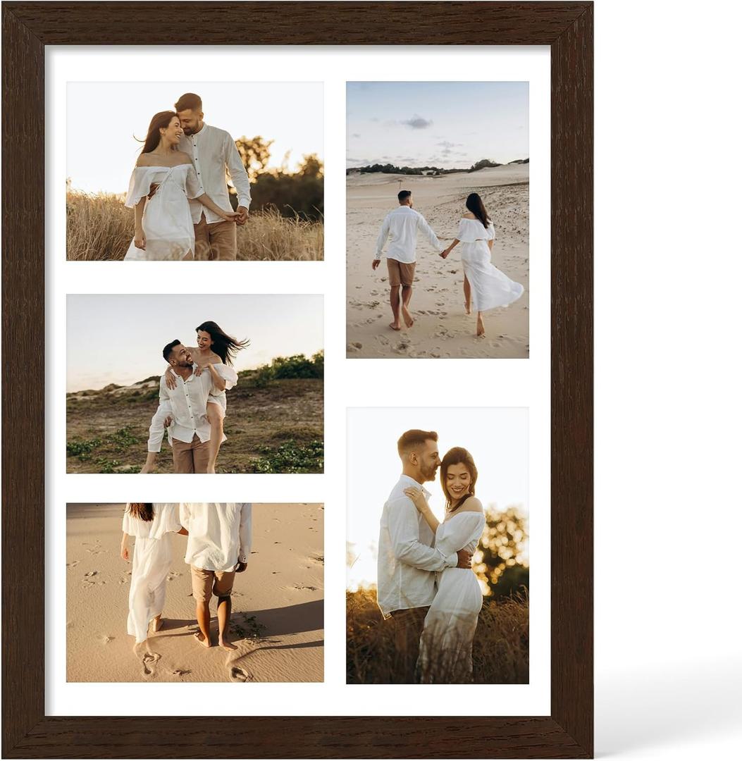 11x14 Picture Frame - 11 x 14 Photo Frame Made of Solid Oak Wood and Real Glass,Display Picture 5 Opening 4x6 with Mat or 11x14 Without Mat for Wall & Tabletop(Color Walnut)