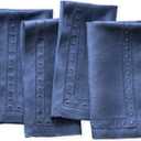 Linen Napkins Set of 4-100% Pure Linen Navy Blue Dinner Napkins with Embroidered Dot 18 x 18 inch - Hemstitch Cloth Napkins Washable for Winter and Spring Decor