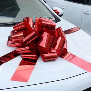 Big Car Bow Metallic Red, 20 Inch Round Shape Present Bows, Giant Bow for Cars Decor, New Houses, Birthday, Christmas, Wedding, Party, Large Gift Wrapping