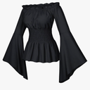 Womens Renaissance Victorian Peasant Ruffle Smocked Waist Boho Pirate Shirt Blouse Cosplay Costume, Size M