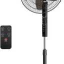 NEWBULIG 17" Pedestal Fan with Remote, 15H Auto Timer, Quiet Standing Fan for Bedroom, Living Room & Office, 3 Speeds, 3 Modes, Adjustable Height & 80 Oscillation