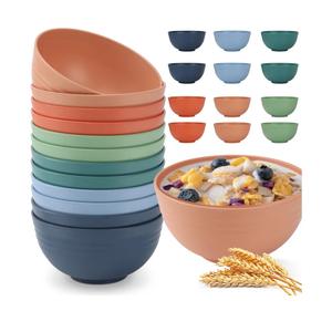 HOTEC 12-PACK BPA Free Unbreakable Plastic Cereal Bowls - Microwave & Dishwasher Safe Soup Salad Camping Bowls, 26OZ, Multicolor