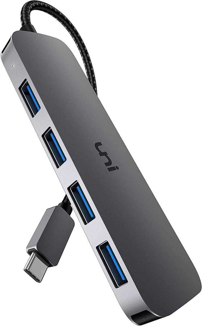 uni USB C to USB Hub Multiport Adapter, Aluminum 4 Ports USB C Splitter for Laptop, Slim Thunderbolt 3/4 Data USB Hub Compatible for MacBook Pro/Air, iPad Pro, Dell, Chromebook | Keyboard, Mouse, HDD (0.6FT)