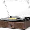 Vintage Wooden Record Player with Bluetooth 3-Speed Belt-Driven Turntable Built-in Speakers, Beginner Friendly Retro Phonograph for Home Decor, for Vinyl Enthusiasts (Walnut Finish)