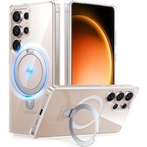 TORRAS Clear Strong Magnetic for Galaxy S25 Ultra Case [18N Mighty Magnetic] Ring Stand, [12FT MilGrade Drop Tested] Shockproof Translucent Slim Protective Phone Case for S25 Ultra, Crystal Clear