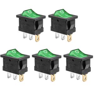 QTEATAK KCD1 SPST On/Off 3-Pin 2-Position Snap DC 12V-24V 20A Green LED Boat Rocker Toggle Switch - 5Pack (Only for DC12-24V)