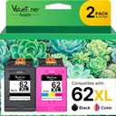 BKBKC Compatible 62XL Ink Cartridge Replacement for HP Envy 5540 5549 5640 5660 7640 OfficeJet Mobile 250 200 OfficeJet 5740 5741 8040, Black, TriColor, 2Pack