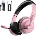 Wireless Headset with Mic for Work with AI Noise Cancelling Mic for Clear Calls, Bluetooth V5.3 Headphones with Microphone to USB A/C Dongle & Mic Mute for Computer Laptop PC iPhone (Pink Black)