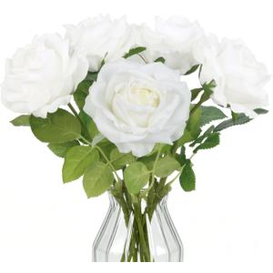5PCS Real Touch Roses White Artificial Flowers, 16.93" Long Stems Lifelike Faxu Roses Fake Flowers for Table Centerpieces Wedding Home Party Decorations(White)
