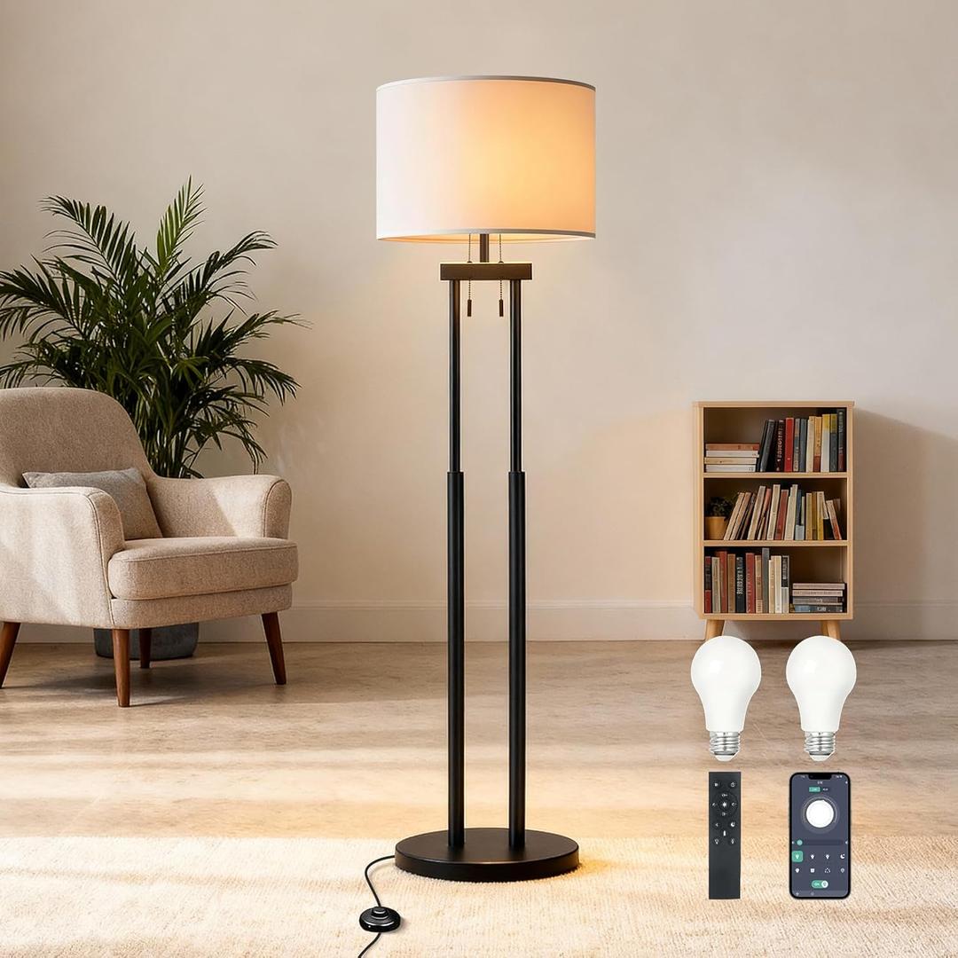 Dimmable Floor Lamps, Floor Lamp with Remote & App Control, 3 Color Temperatures, Stepless Dimming, Reading Floor Lamp, Standing Lamp, Tall Lamp, Floor Lamps for Living Room, 2 Bulbs(Included)