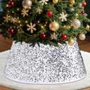 22 Inch Round Christmas Tree Skirt - Sparkling Glitter Taffeta, Foldable Design for Easy Setup & Storage Gift for Christmas and Halloween Decoration Trees with a Height of Less Than 7 FT (Silver)