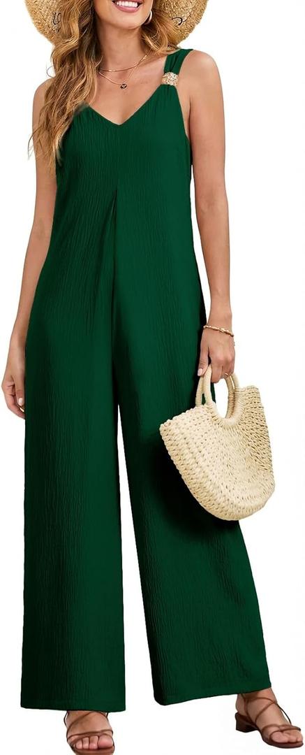 Acelitt Womens Sleeveless Wide Leg Jumpsuits with Pockets,S-XXL (Green, S)