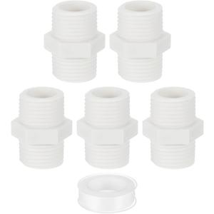 uxcell PVC Nipple Thread Coupling Adapter Connector, 2Pcs 3/4" PT PVC Pipe Fitting with Sealant Tape (Male to Male), Hose Adapter Coupling for Thread Plumbing Pipe (White) (0.75 Inch)