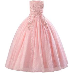 IDOPIP Sequin Flower Girl Lace Dress for Kids Wedding Pageant Party Formal Long Gown Princess First Communion Tulle Dresses Size 160