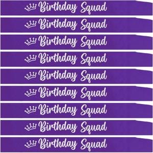 Birthday Squad Sash Purple for Women Men 16th 18th 21st 30th 40th 50th or Any Other Bday Party Supplies Decorations