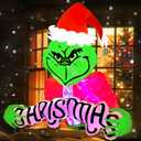 4.5ft Christmas Inflatable Outdoor Decorations Green Monster Broke Out from Window with Built-in LED Rotating Lights Blow Up Inflatable for Christmas Decoration Indoor Yard Lawn Garden Xmas Decor