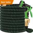 100 ft Expandable Garden Hose with 10 Spray Nozzle - 4 -Layer Latex Core - Heavy Duty Superior Strength 3750D - Expanding Water Hose - Extra Strong Brass Connectors/Storage Bag