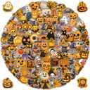 200 PCS Halloween Stickers  Cute & Spooky Waterproof Stickers with Gold & Silver Borders, Party Favors, Decorations, Crafts & Accessories for Kids, Boo Basket Stuffers, Gift Box Packaging
