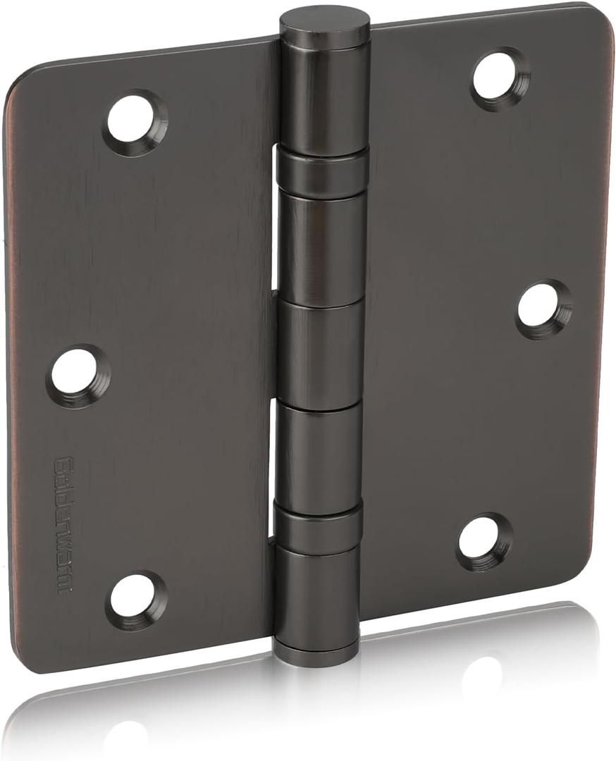 goldenwarm 3 Pack 304 Stainless Steel Door Hinges, Oil Rubbded Bronze Non Removable Pin Heavy Duty Ball Bearing Door Hinges 3.5 Inch, Commercial and Residential Door Hardware, with 1/4 Inch Radius