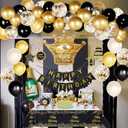 Black and Gold Birthday Decorations for Men Women, Black and Gold Party Decorations Include Crown Hanging Swirls Sach Tablecloth Cake Toppers Banner for Gold and Black Birthday Decorations for Dad