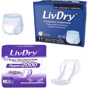 LivDry Adult 3XL Incontinence Underwear + Hyper 2000 Booster Pad Inserts for Men and Women | Extra Absorbency with Odor Control