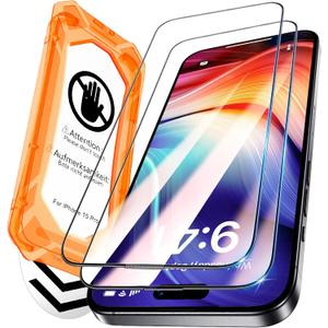 BAZO for iPhone 15 Pro Screen Protector - [Military Grade Shatterproof & 9H+ Hardness] Unbreakable Screen Protector 15 Pro Tempered Glass 9D Full Coverage Protection, [Auto-Dust Removal]Easy Installation, 2 Packs