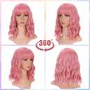 VCKOVCKO 14Inches Loose Wave Bob Wig Wavy Pink Bob Wig with Air Bang Curly Hair Wigs Synthetic Cosplay Party Wigs for Women (14Inches,Solid Pink)