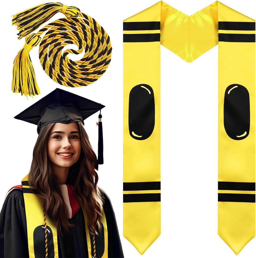 80 Inch Teacher Graduation Stole Sash Honor Cord Class of 2026 Teacher Stole Yellow Crayon Black White Composition Sash Gifts for College Seniors Graduate(Crayon)