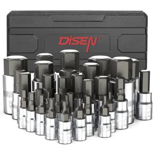 DISEN 32-Piece HEX Bit Socket Set, SAE & Metric Allen Wrench Socket Set with Enhanced Storage Case, Premium Heat Treated Chrome Vanadium Steel & S2 Alloy Steel