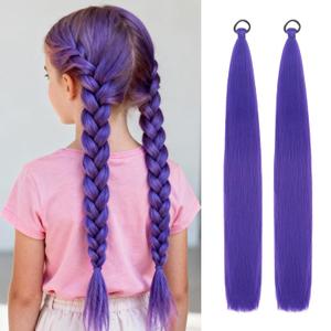 2 Packs Purple Ponytail Extension with Elastic Tie for women, 26 inch Wrap Around Braid Hair Extensions Halloween Costume Cosplay