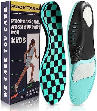 ROCKTAKIN Kids Arch Support Shoe Insoles, Plantar Fasciitis Orthotics Inserts Strong Support for Children's High Arch, Flatfoot Pain Relief, Posture Improve, M