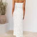 ZESICA Womens 2026 Summer Floral Strapless Maxi Dress Bodycon Side Slit Mesh Formal Cocktail Party Wedding Guest Long Dresses (White, XL)