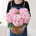 JINWOE Light Pink Flowers Silk Artificial Hydrangeas, 5Pcs 20Inch Lifelike Large Flowers with Stems, Full Artificial Flowers for Wedding Bouquet Table Centerpieces Spring Home