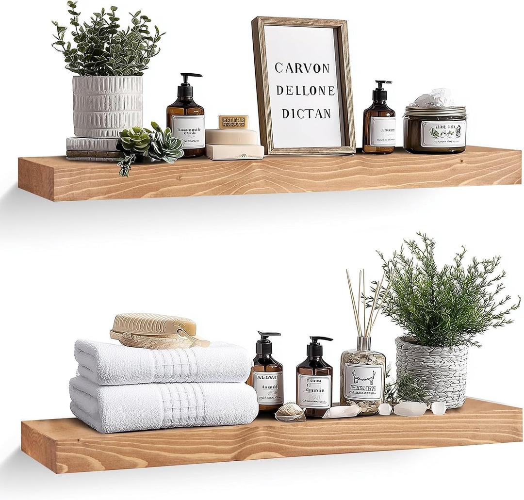 36x8x1.6 inch Floating Shelves Set of 2 Solid Wood Rustic Oak Wall Mounted Shelf for Kitchen, Bathroom, Living Room
