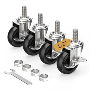 HOLKIE Caster Wheels 3 inch Locking Casters Set of 4, Threaded Stem 1/2" -13 x 1-1/2" (Diameter 1/2", Length 1-1/2") Swivel Heavy Duty Castors Black