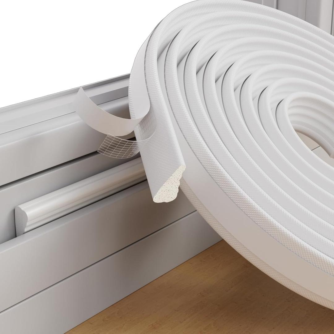 ESUFEIR 196" Wedge Sliding Window Weather Stripping Door Gap Filler,Adhesive Window Insulation for Winter Door Seal Strip,Soundproof Foam Tape for Frame,White