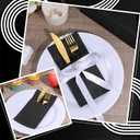 100 Pcs Black Linen-Feel Paper Napkins, Black Napkins Disposable with Built-in Flatware Pocket, Prefolded for Knives and Forks, Blacks Dinner Napkin for Evening Parties, Weddings, Birthday