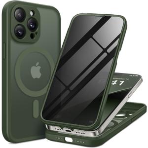 BERFY for iPhone 14 Pro Max Case, Compatible with MagSafe, Built-in Privacy Screen Protector and Camera Protection, Anti-Spy Full Body Shockproof Matte Phone Case for 14 Pro Max 6.7", Green