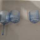 24 PCS Plastic Ribbed Wine Glasses 11oz Blue Detachable Wine Goblet Unbreakable Vintage Ripple Water Goblets Cocktail Drinking Cups for Parties Weddings Poolside Outdoors