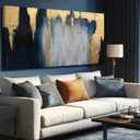 MLART99 Blue and White Abstract Wall Art Grunge Posters Gold Painting for Home Office 29"x 58" Gallery Wall Prints Large Size Artwork for Walls